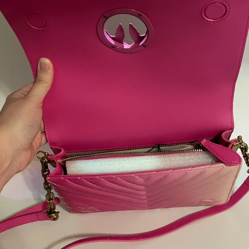 PINKO BNWT Italian Leather Pink Ombre Chevron Love Bag w Bronze Hardware + Birds - Picture 8 of 15